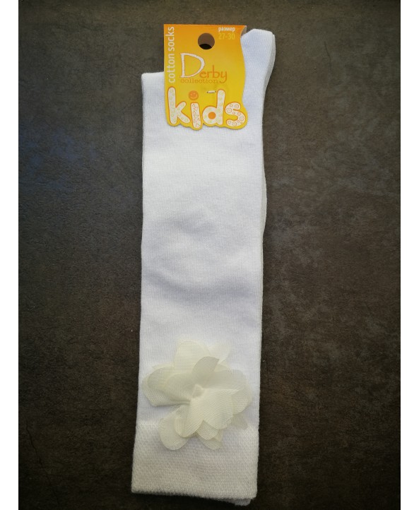 Детски 3/4 чорапи с цвете бели